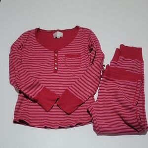 Victoria's Secret Red, Pink And Silver Striped Thermal Pajama Set